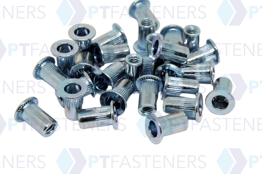 Rivnut / Steel / Large Flange / Round Body (Knurl) / M4 (100 pcs) PT